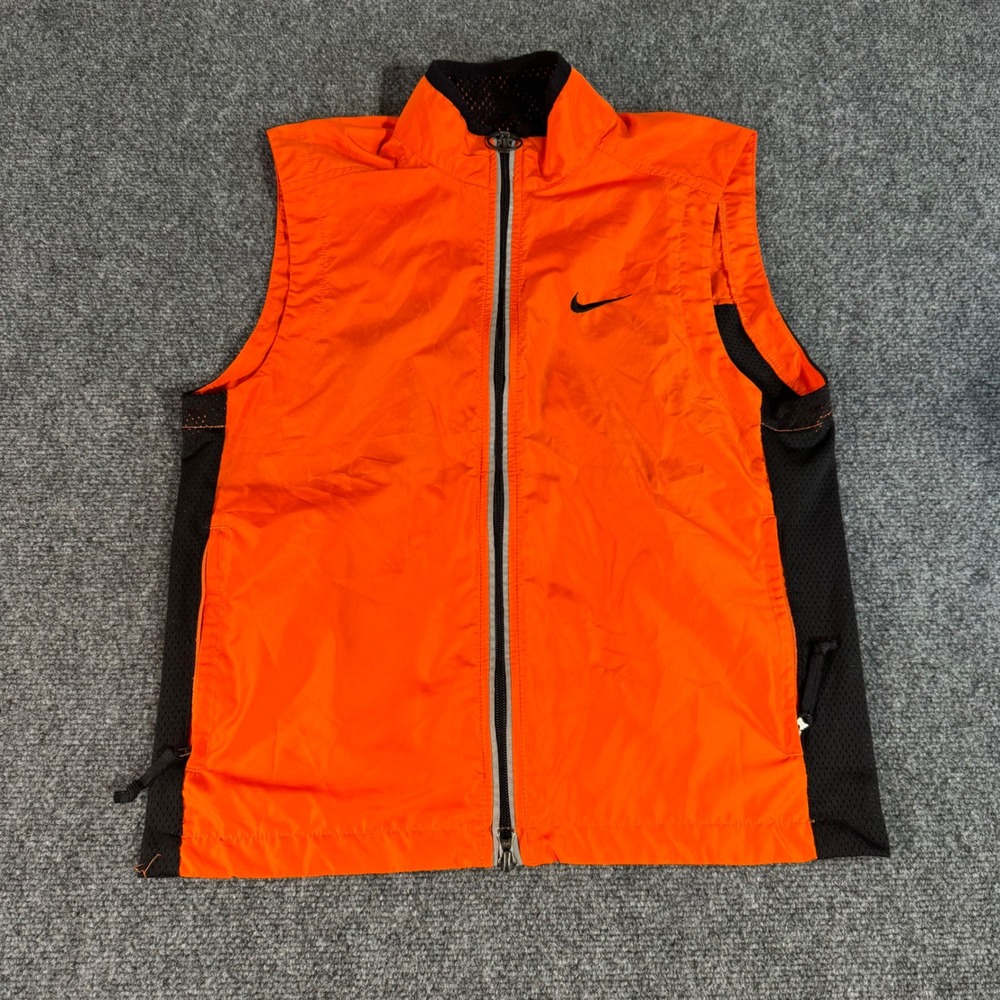 VTG Nike Womens Small Orange Black Mesh Back Running Vest Full Zip Reflective